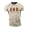 Beige t-shirt with 'GOD OVER EVERYTHING' text on a white background